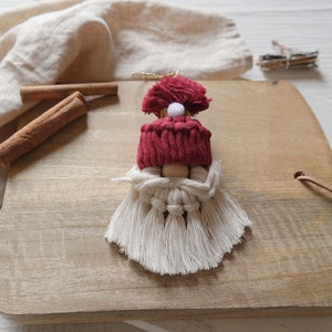 Macramé Santa Christmas Ornament, Macramé Gnome, Macramé Ornament Santa, Advent Calendar Filler image 6