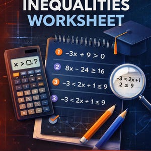 Folha de exercícios de inequações em álgebra 2 | 30 problemas práticos com soluções | Inequações lineares e compostas | Matemática do Ensino Médio (PDF)
