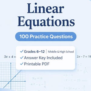 Algebra Review Worksheets | Middle +High School | Solving Linear Equations PDF | Algebra 1 Review | SAT Prep | Printable with Answer K