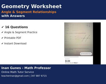 Geometry Worksheet: Angle & Segment Relationships (16 Questions, PDF)