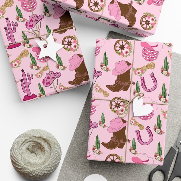 Pink Cow Girl Pattern Wrapping Paper,Western Wrapping Paper,Holiday Wrapping Paper,Cowgirl Gift Wrapping,Cowboy Gift Wrap,Eco-friendly Paper