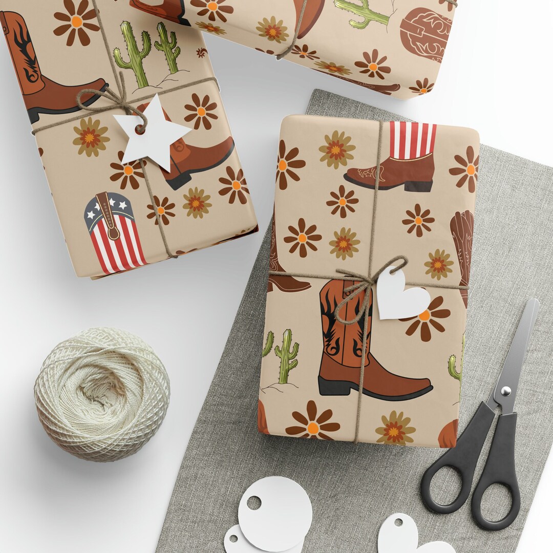 Western Coboy Boots Wrapping Paper Roll,cowboy Boot Gift Wrapping