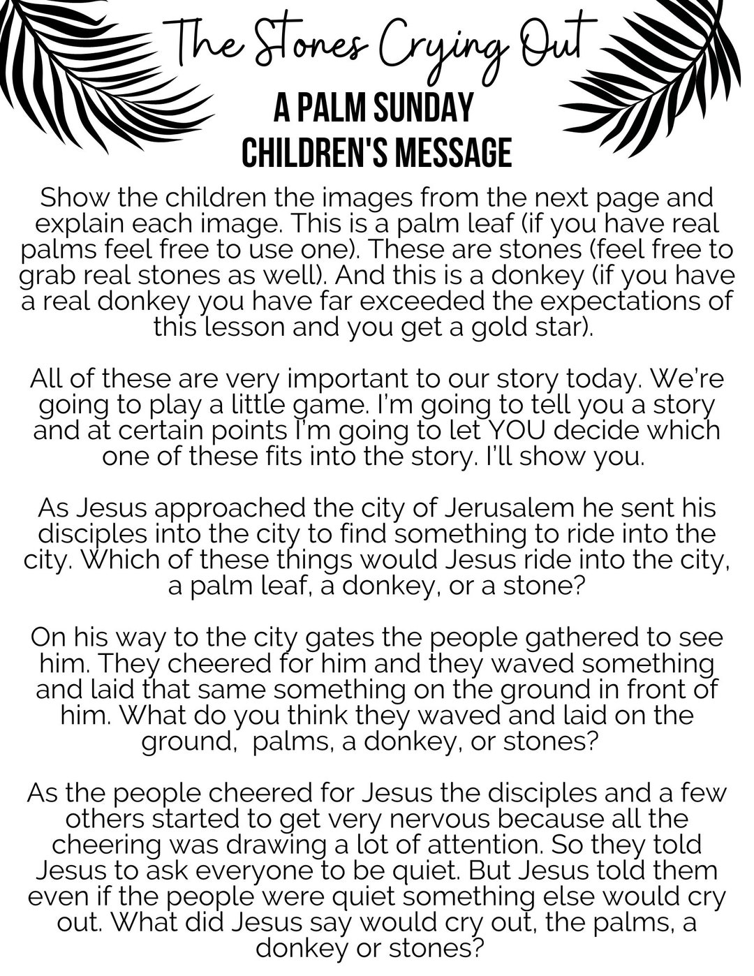 Children. Message Palm Sunday Children's Message - Etsy