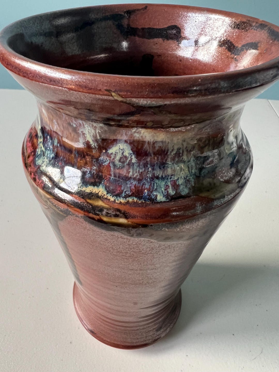 Studio Pottery Drip Glaze Vase Signed - Etsy