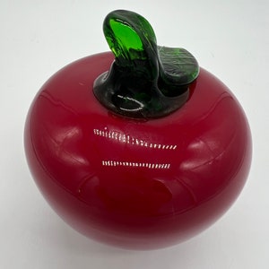 Vintage Red Art Glass Apple Paperweight with Green Stem