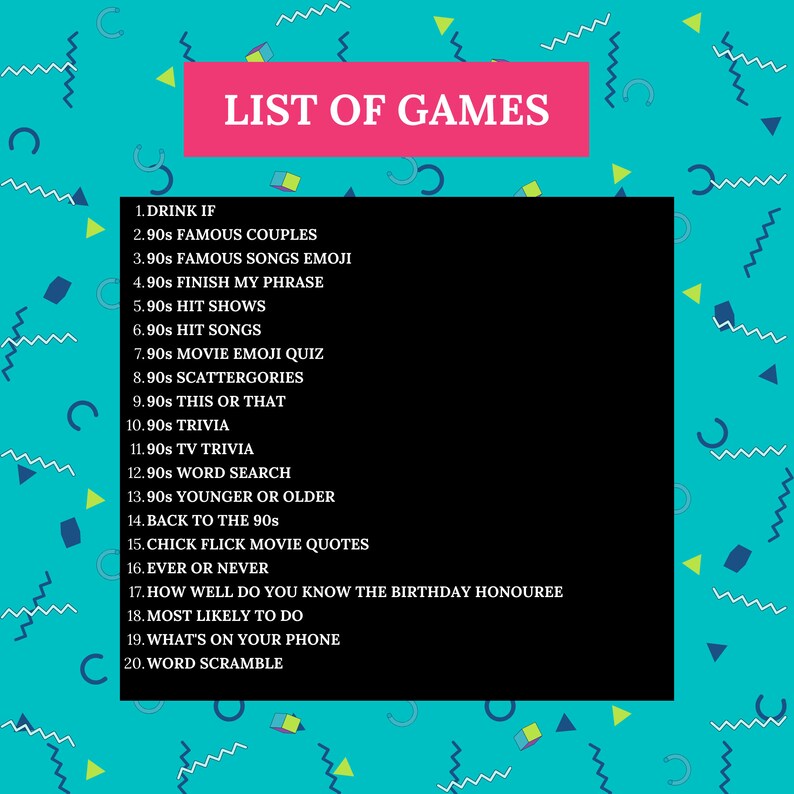 90s-party-games-bundle90s-printable-games-90s-birthday-party-etsy