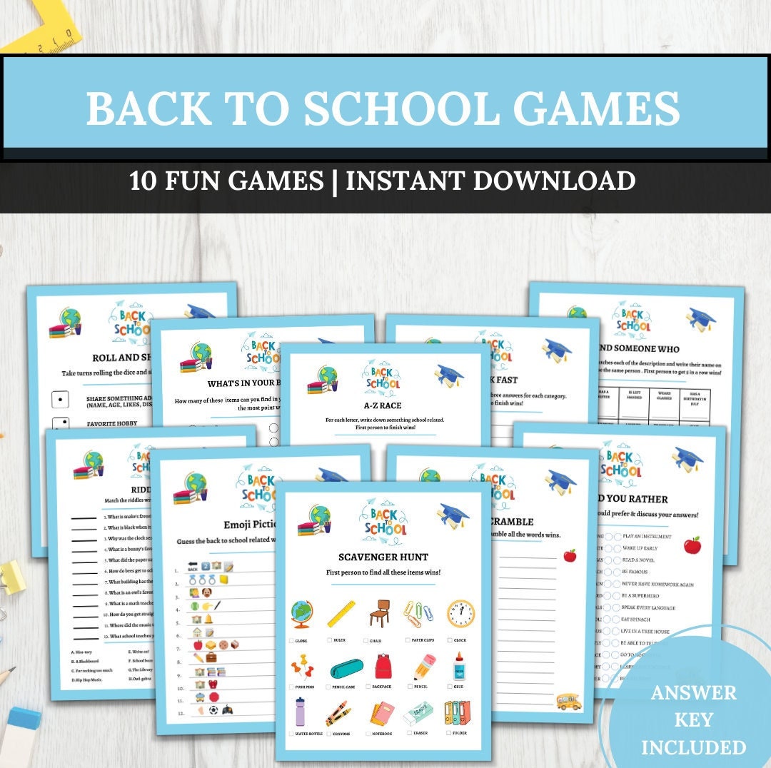 Back to School Games Bundleprintable Back to School Gamefirst Day of ...