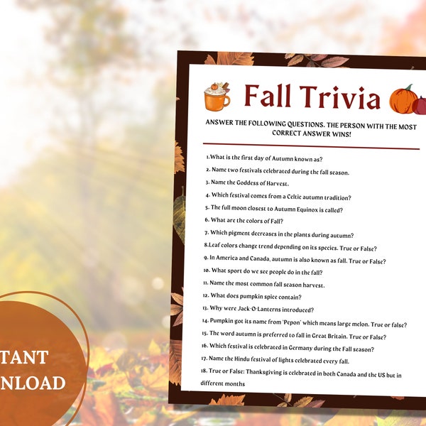 Printable Fall Trivia for Seniors Etsy