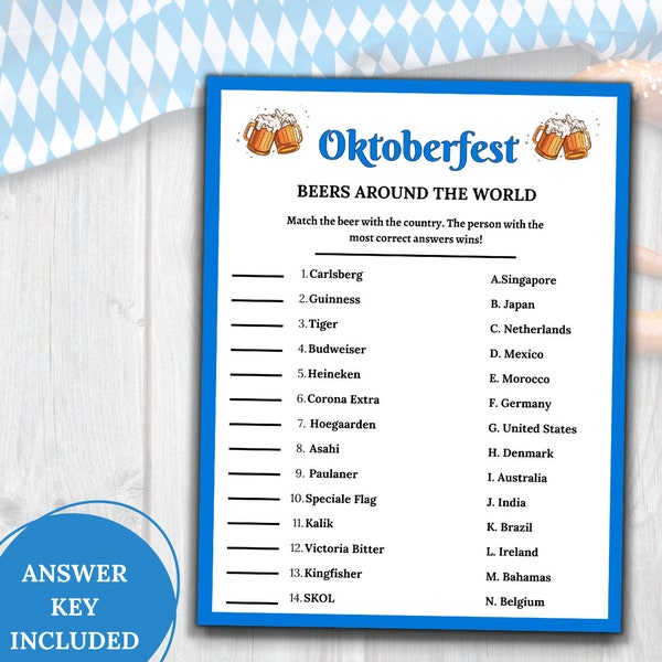 Oktoberfest Party Games|Printable Oktoberfest Game|Oktoberfest Trivia Games|Beers Around the World Trivia|Oktoberfest Ideas|Beer Trivia Game