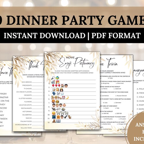 Dinner Party Games Printable Dinner Party Activities Etsy