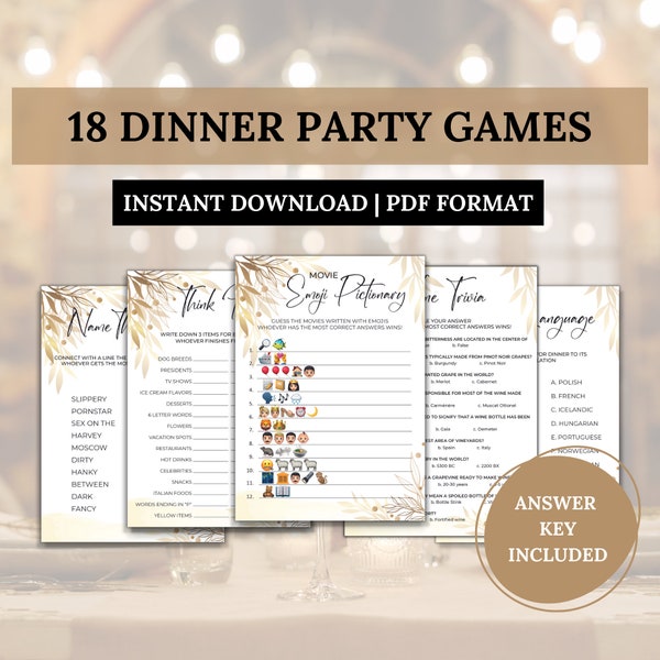 18 Printable Dinner Party Games| Icebreaker Games|Dinner Table Party Games|Dinner Party Games For Adults| Dinner Party Activities