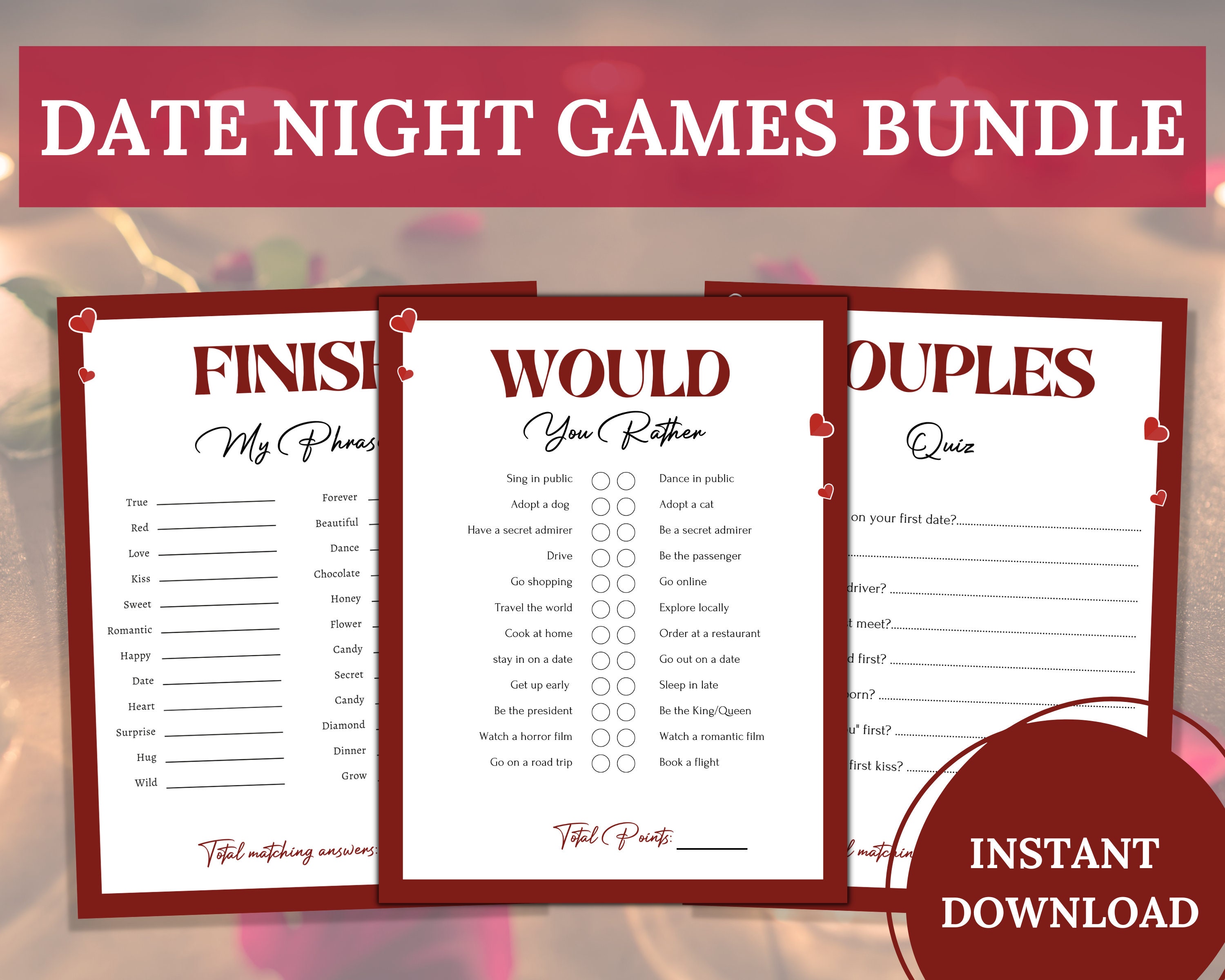 Date Night Couples Games Printable Games for Couples Mr & Mrs Printable  Date Night Romantic Date Digital Download 