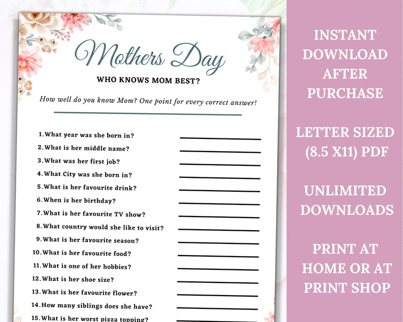 Mother's Day Party Gamemother's Day Brunch - Etsy