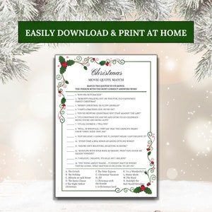 Christmas Printable GameChristmas Movie Quotes TriviaChristmas Trivia GameChristmas Family GameHoliday Party GameAdult Christmas Game image 3