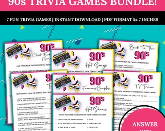 90s Party Games|90s Trivia Bundle|90s Trivia Games|90s Peintable Games|90s TV Sitcom Trivia|90s Themed Party Games|90s Trivia Quiz