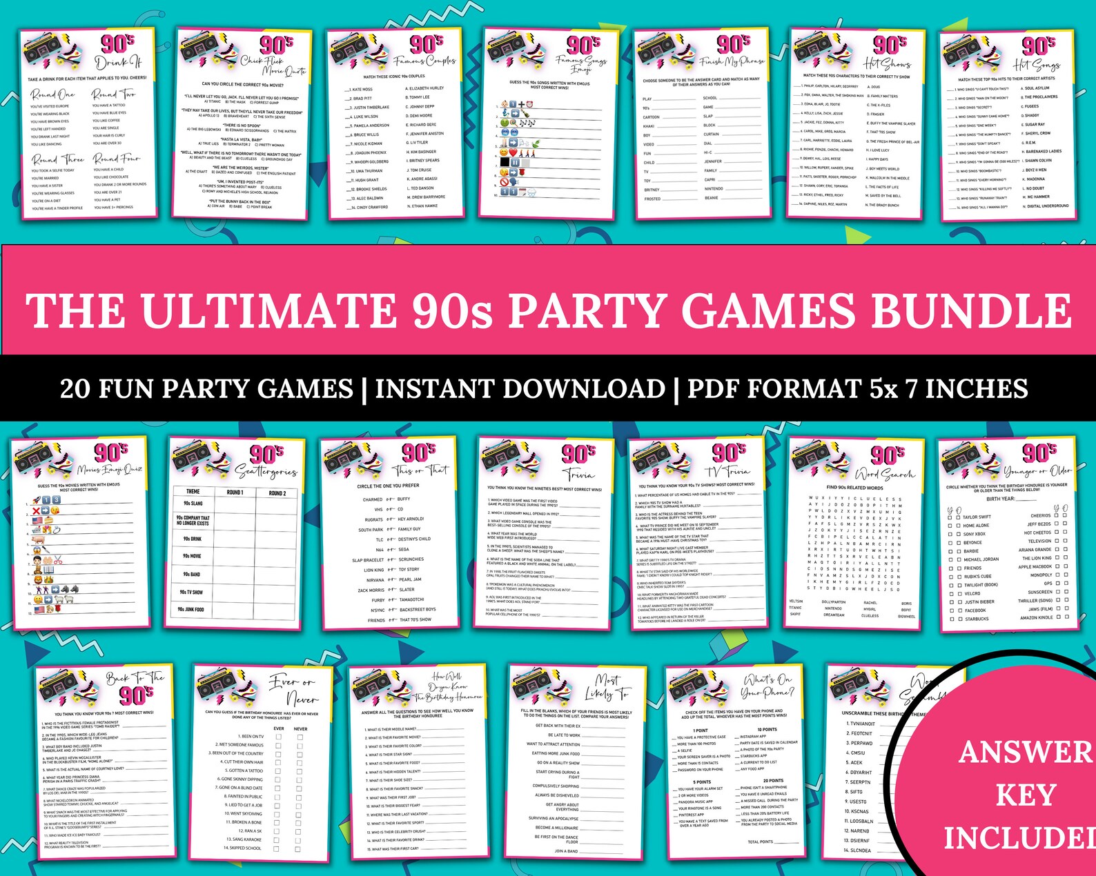 90s Party Games Bundle90s Printable Games 90s Birthday Party - Etsy