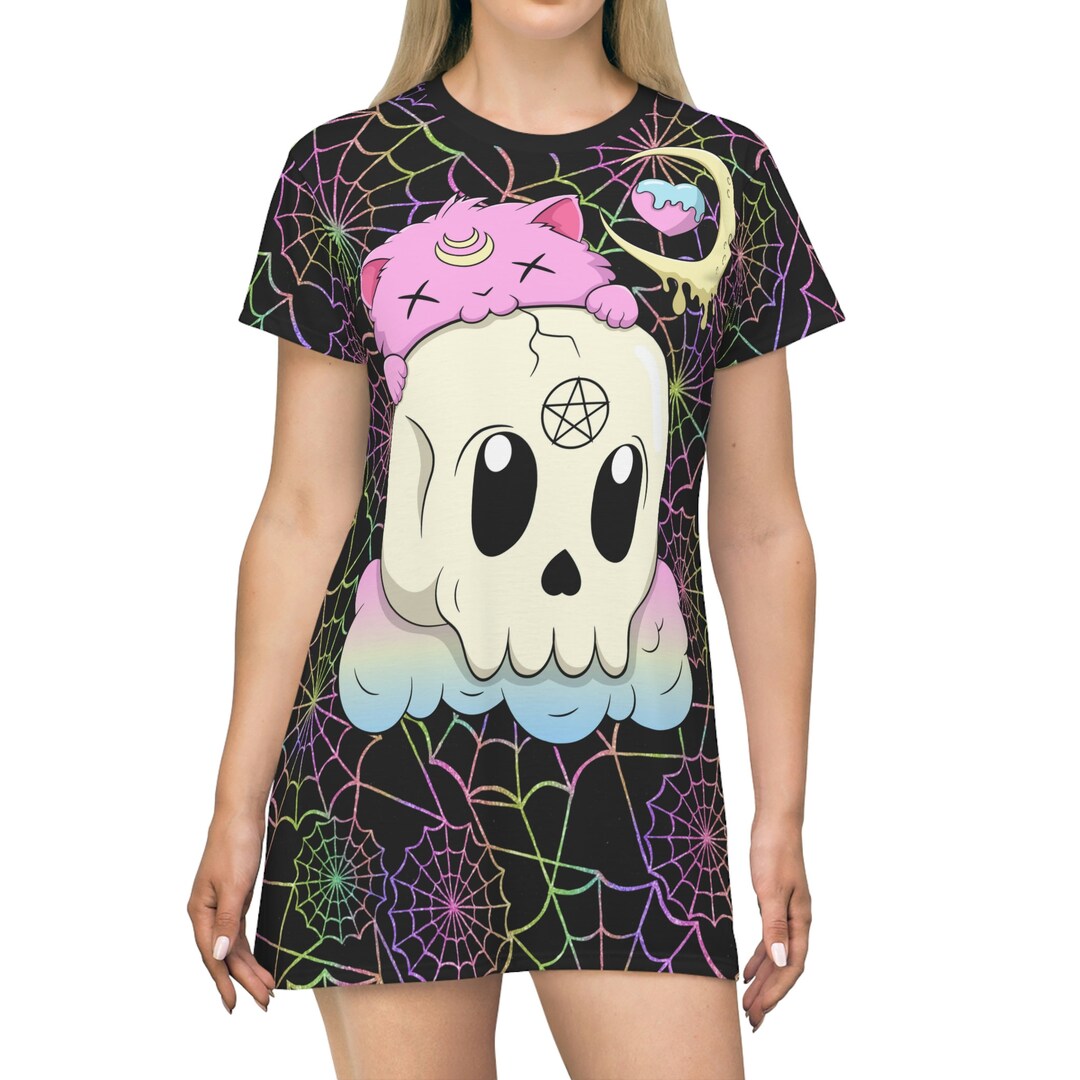 Pastel Goth T Shirt Dress Skull Tshirt Dress Casual Outfits Cat Gifts