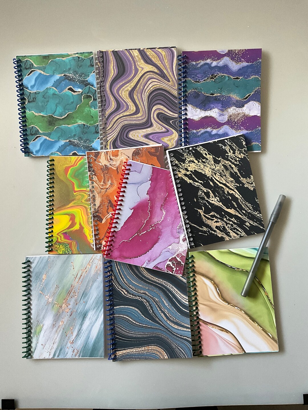 Marble Designs Small Spiral Notebooks Set of 10 Pocket Sized Notepads