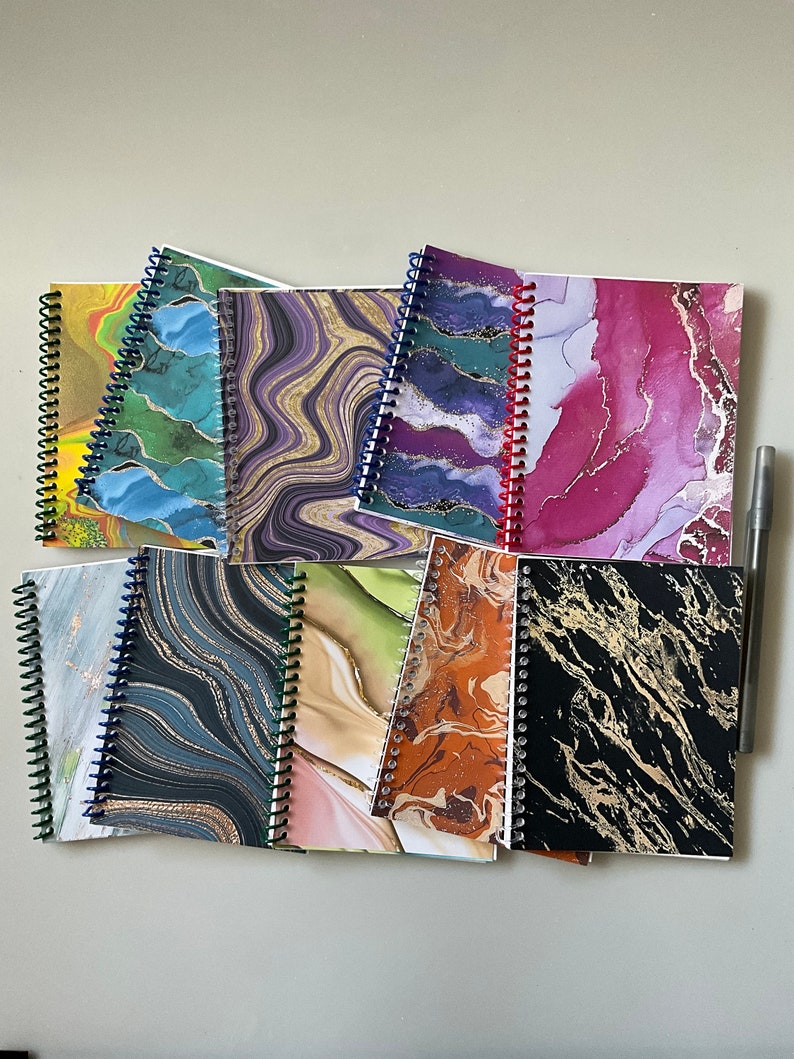 Marble Designs Small Spiral Notebooks Set of 10 Pocket Sized Notepads