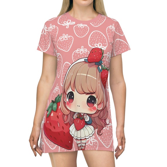 Strawberry T Shirt Dress Kawaii T-shirt Dress Casual Outfits - Etsy