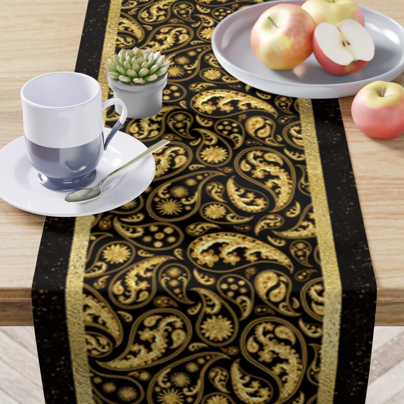 Black Gold Table Runner, Elegant Home Decor, Fun Kitchen Accessories