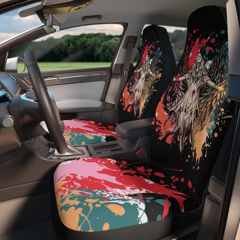 Angel Car Seat Covers,Black Car Decor Aesthetic Gift For Him