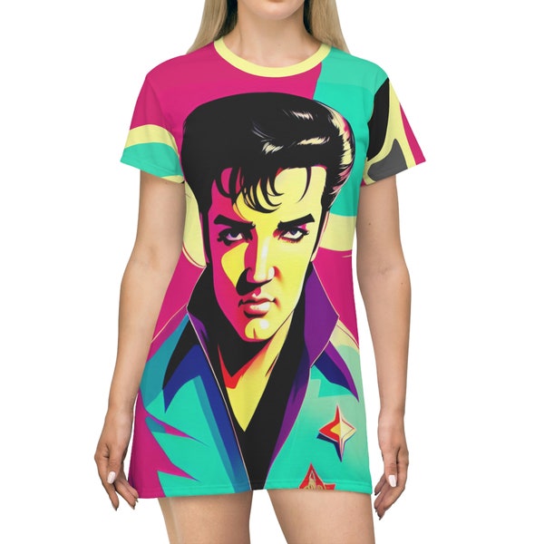 Elvis T Shirt Dress | 70s T-Shirt Dress Casual Outfits Music Gifts For Her |  Cute Summer Dress Disco | Trendy Party Wear Tshirt Dress Slip
