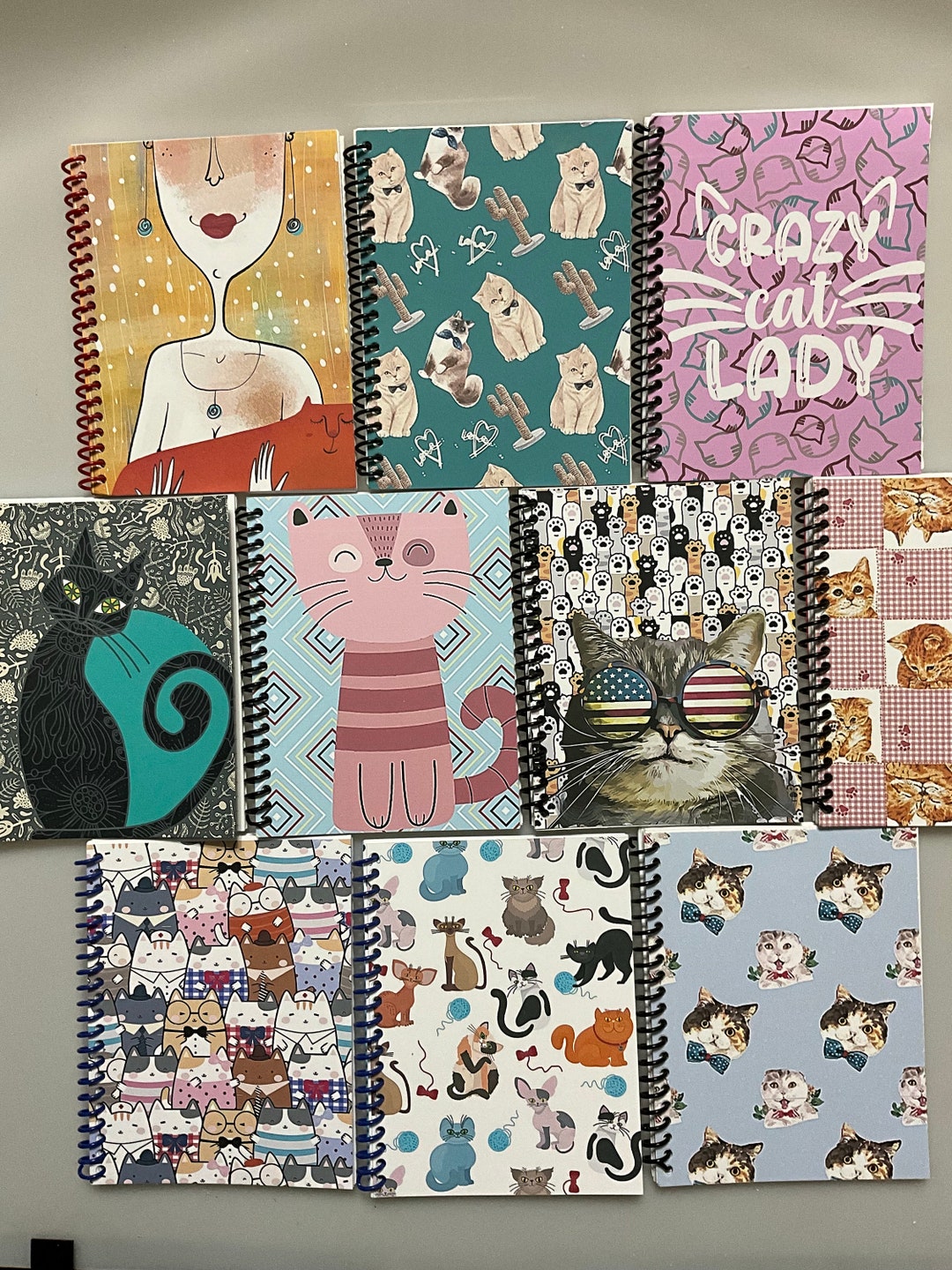 Cat Lady Small Spiral Notebooks Set of 10 Pocket Sized Ruled Notepads