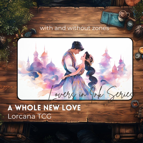 A Whole New Love: Aladdin and Jasmine in Ink Series Mat Valentine's Day Gift, Lorcana TCG Playmat, Office Desk Decor for Disney Lovers