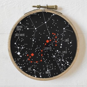 Skorpion Sternbild Sternenkarte, Kreuzstichmuster, Nadelstichtabelle für Anfänger, einfache Stickerei, Astronomie Sternenkarte, digitaler Download PDF