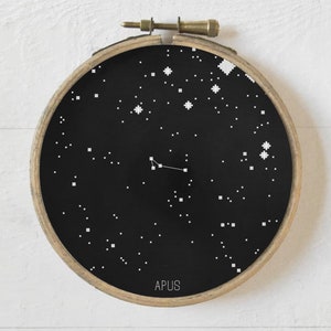Apus Konstellation, Kreuzstichmuster, Nadelstichtabelle für Anfänger, einfache Stickerei, Astronomie Sternenkarte, digitaler Download, PDF Format