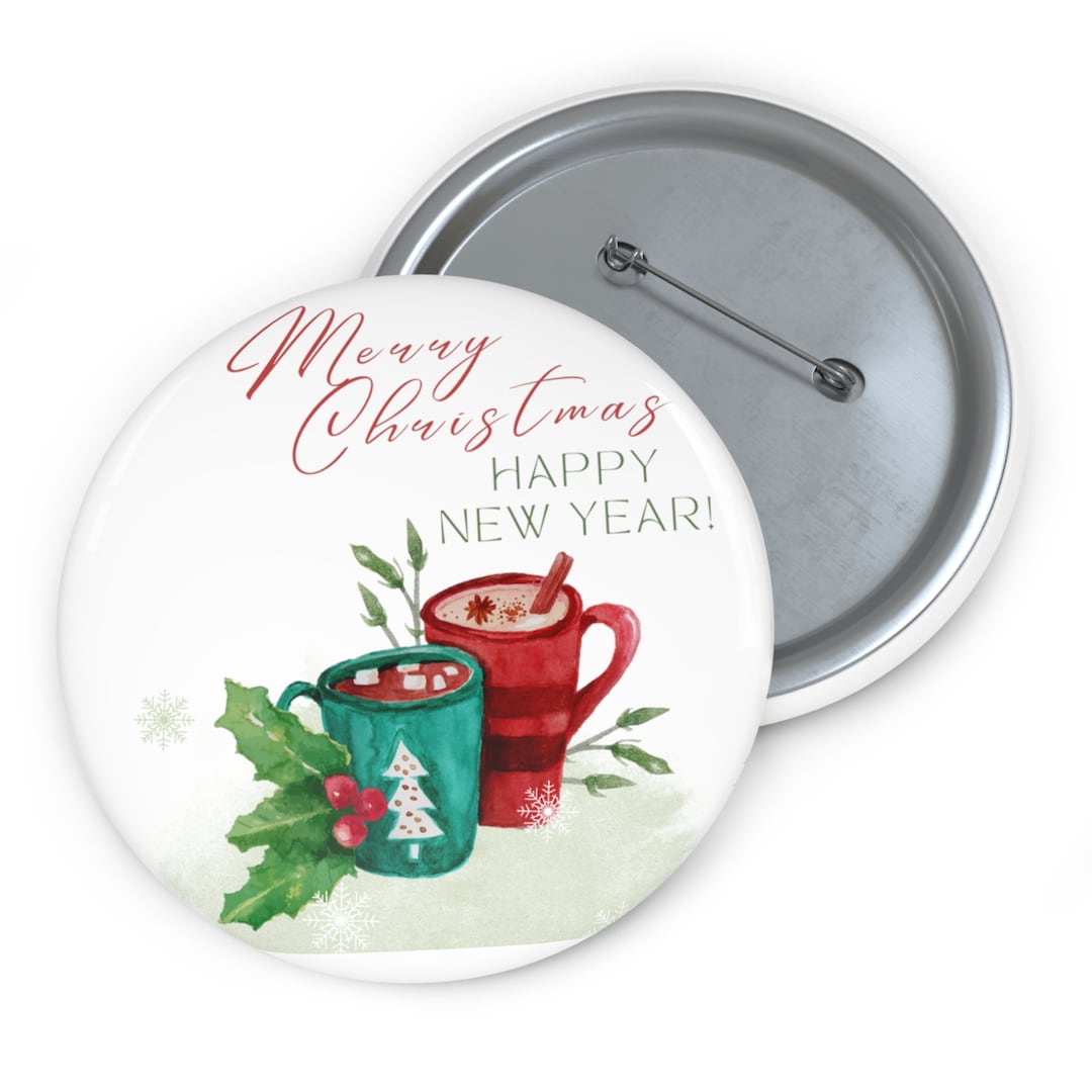 Merry Christmas Button Pins Custom Holiday Pins Hot Chocolate Etsy