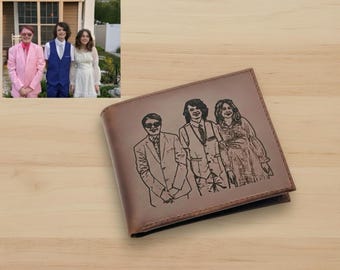 Engraved Photo Leather Wallet, Personalized Anniversary Wallet Gift for Him