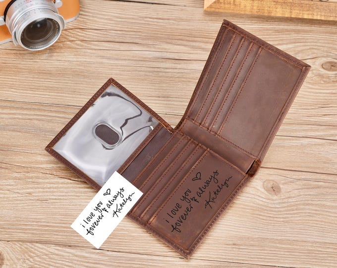 Personalized Men's Wallet, Genuine Soft Black Leather Wallet, Custom Engraved Anniversary Gift for Him, Boyfriend, Dad, Husband