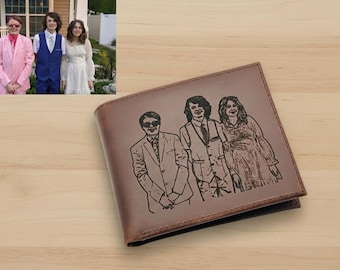 Engraved Photo Leather Wallet, Personalized Anniversary Wallet Gift for Him