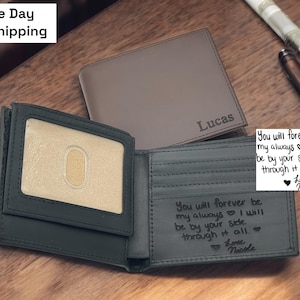 Cartera de cuero personalizada para hombre, regalo para aniversario, graduación, papá, novio, él, esposo, padre, billetera personalizada grabada a mano
