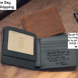 Portefeuille pour homme en cuir personnalisé, cadeau pour un anniversaire, l'obtention du diplôme, papa, petit ami, lui, mari, père, écriture gravée portefeuille personnalisé