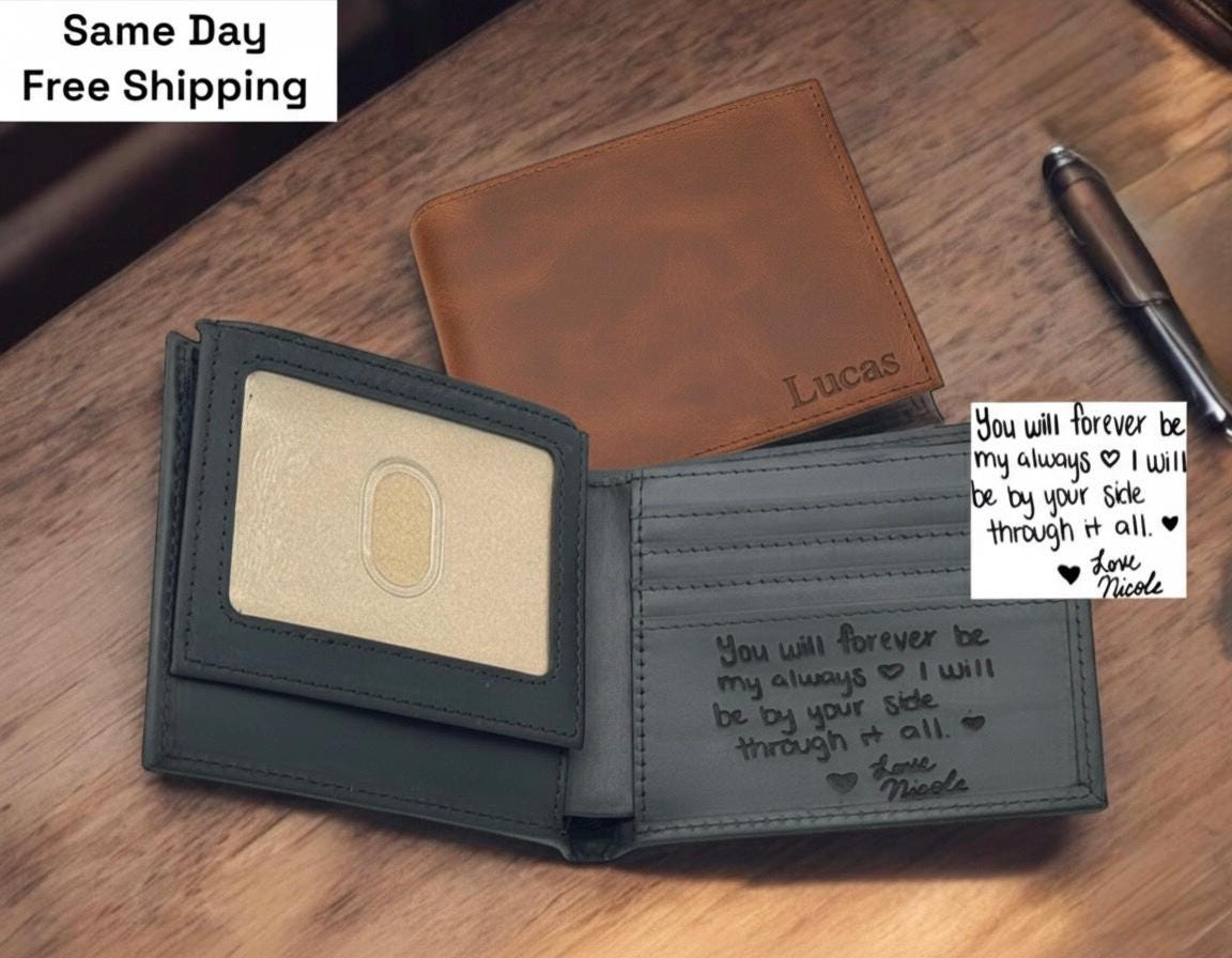 Personalized Leather Wallet Engraving Birthday Gift for Him Custom Photo Wallet Gift For Dad, Husband, Boyfriend Your Text Or Logo