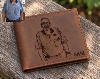 Personalized Men's Leather Photo Wallet, Custom Handwriting Engraved RFID  Wallet Christmas Gift for Dad Husband