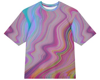 Neon waves abstract oversized cotton t-shirt | unisex