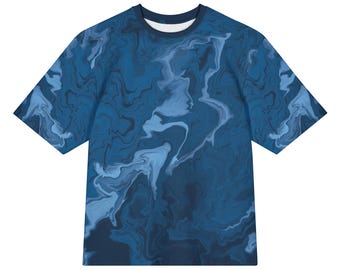 Blue swirls abstract oversized cotton t-shirt | unisex