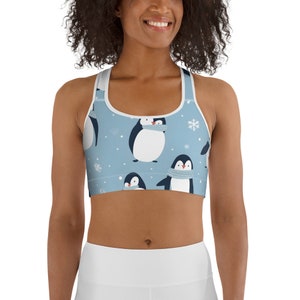 Sports bra | Comfortable athletic gear | Penguin | Gym clothes for women | Cute print
