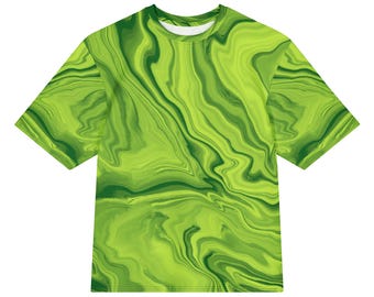 Lime swirls abstract oversized cotton t-shirt | unisex