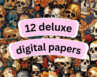 Digital Paper | Day of the Dead - Scrapbook Set (12 tiling digital papers) | Printable Pattern