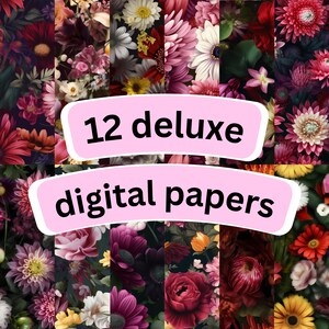 Digital Paper | Flowers - Scrapbook Set (12 tiling digital papers) | Printable Pattern