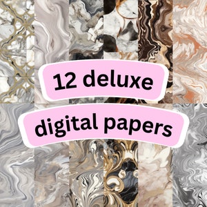 Digital Paper | Marble Patterns - Scrapbook Set (12 tiling digital papers) | Printable Pattern