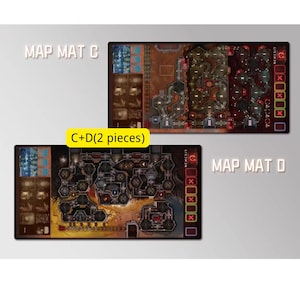 May include: Two rectangular game mats labelled "MAP MAT C" and "MAP MAT D". The mats feature detailed, colourful designs with various game elements. The text "C+D(2 pieces)" is also visible. The mats are designed for the board game Nemesis.