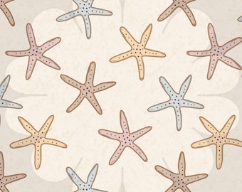 Motivo ripetuto senza cuciture Boho con stelle marine e conchiglie estive tenui