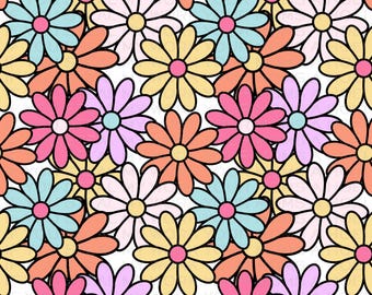 Pastel Daisy Rainbow Flower Seamless Pattern Digital Paper