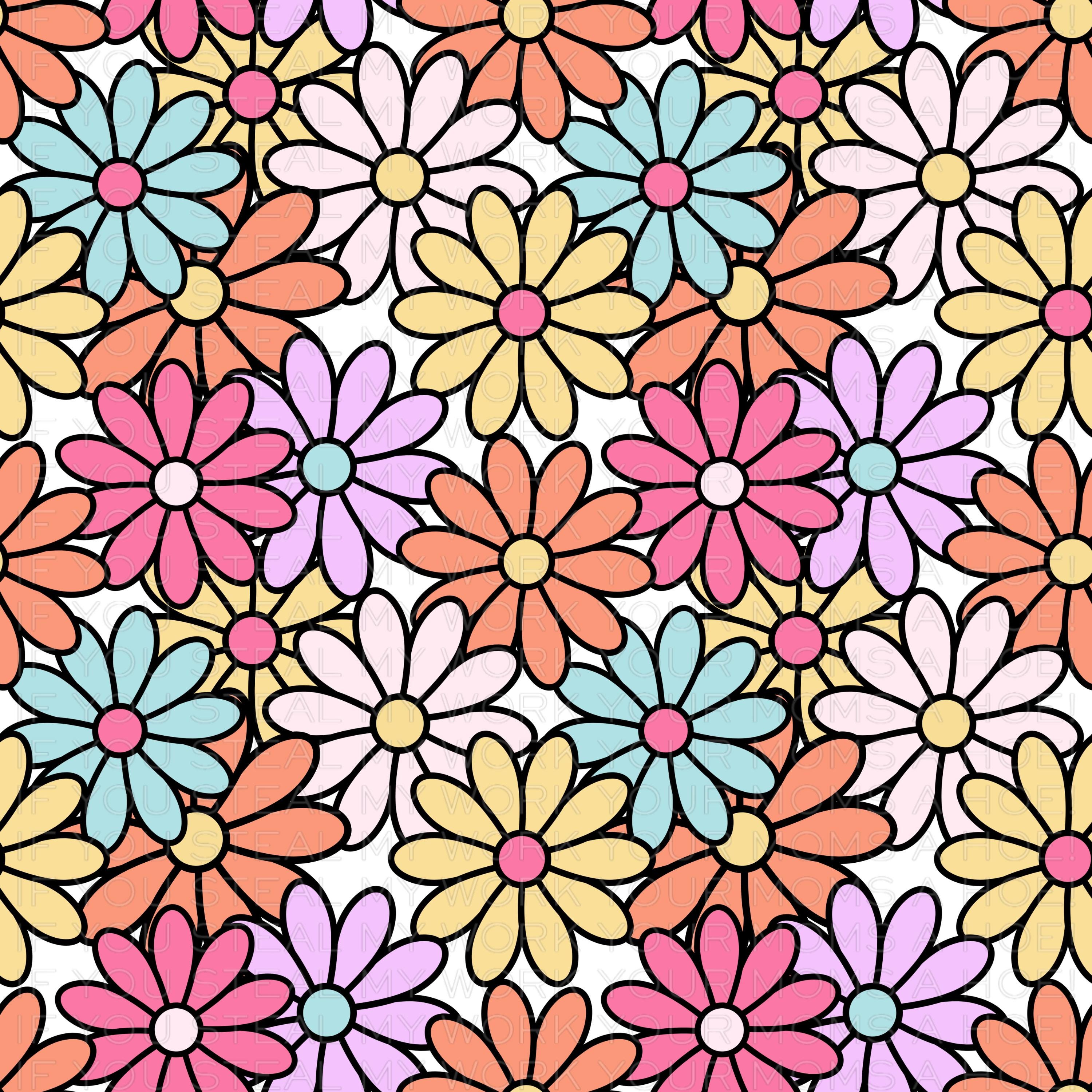 Pastel Daisy Rainbow Flower Seamless Pattern Digital Paper - Etsy
